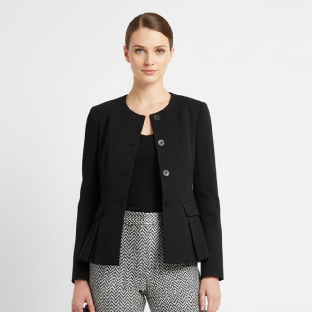 Armani Black Wool Blend Collarless Blazer Jacket 4 42